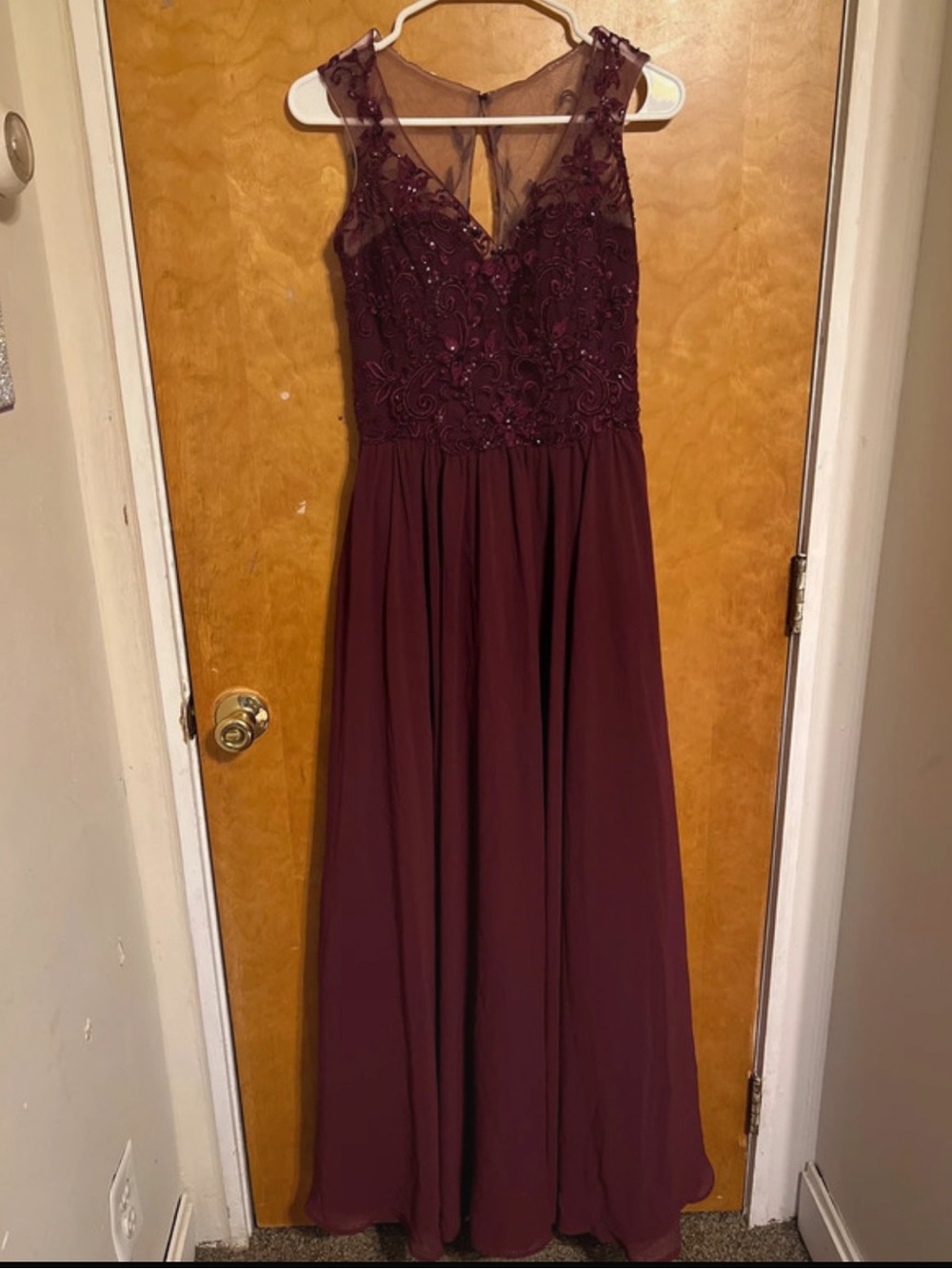 Sleeveless Wine Lace & Chiffon Maxi Dress